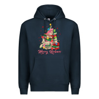 Navy merry bookmas christmas book tree Premium Hoodie - MaliasSmallBusiness