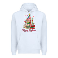 White merry bookmas christmas book tree Premium Hoodie - MaliasSmallBusiness