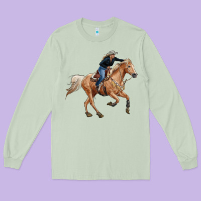 Horse Body With Cowgirl Long Sleeve Tee Designed By Ranaportraitstore