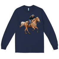 Navy horse body with cowgirl Long Sleeve Tee - RanaPortraitStore