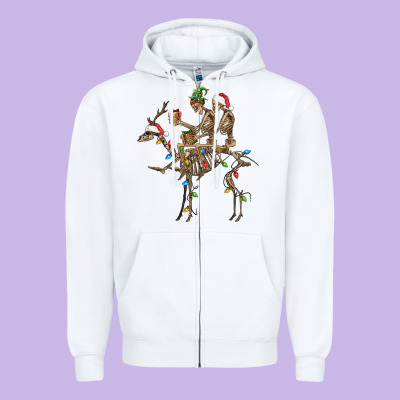 Christmas Deer And Skeletons Zipper Hoodie Designed By Fadigitalartstudio
