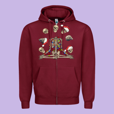 Christmas Human Skeleton And Skulls Zipper Hoodie Designed By Fadigitalartstudio