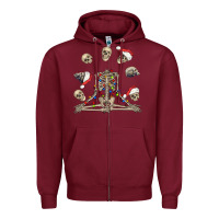Burgundy christmas human skeleton and skulls Zipper Hoodie - FaDigitalArtStudio