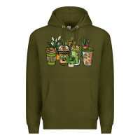 Army Green plant lover coffee cups Premium Hoodie - NancyCooperArtShop