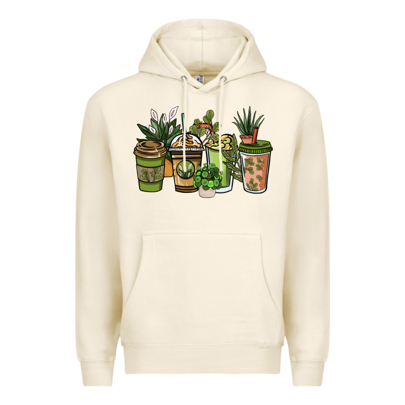 Plant Lover Coffee Cups Premium Hoodie by NancyCooperArtShop | Teevron