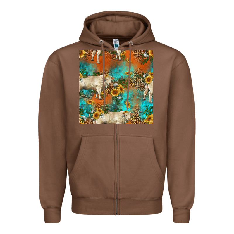 Western Charolais Cow Seamless Pattern Zipper Hoodie by HRA Design Shop | Teevron