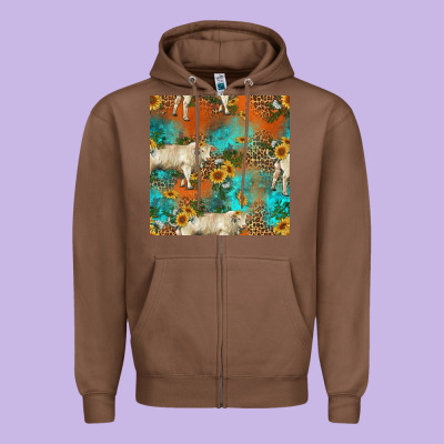 Western Charolais Cow Seamless Pattern Zipper Hoodie Designed By Hra Design Shop