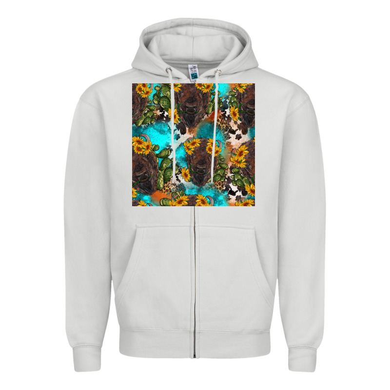 Western Bison And Sunflowers Seamless Pattern Zipper Hoodie by HRA Design Shop | Teevron