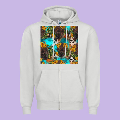 Western Bison And Sunflowers Seamless Pattern Zipper Hoodie Designed By Hra Design Shop
