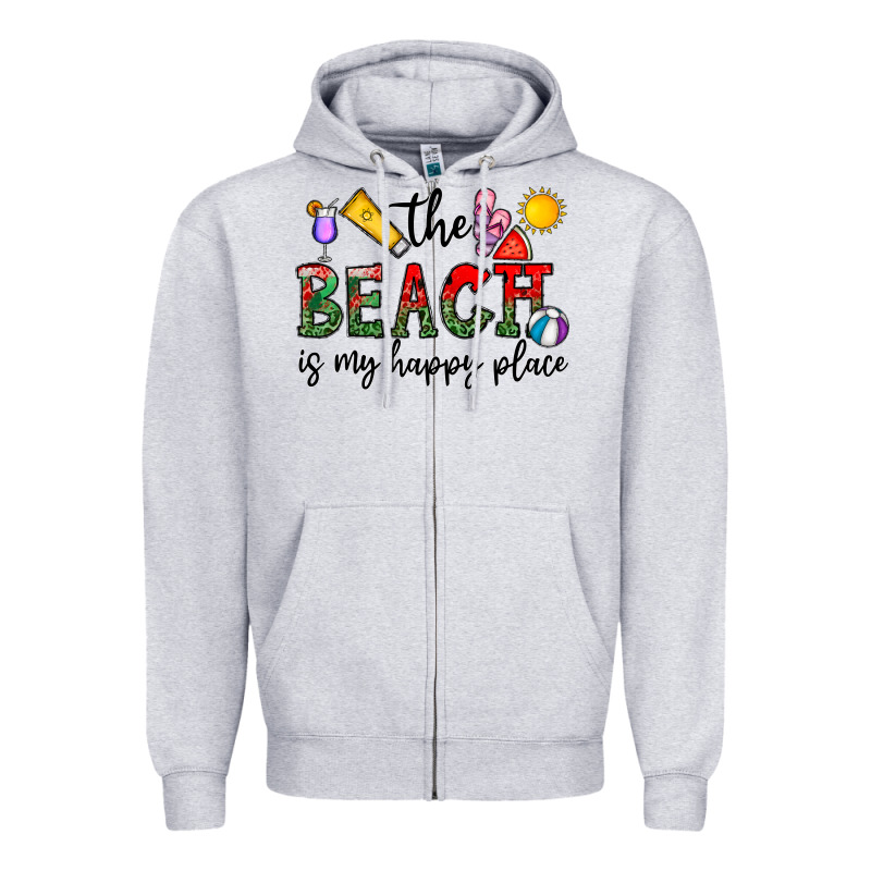 The Beach Is My Happy Place Zipper Hoodie by CowhideDigitalArt | Teevron