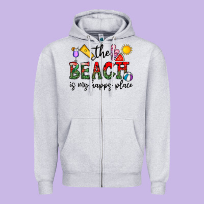 The Beach Is My Happy Place Zipper Hoodie Designed By Cowhidedigitalart