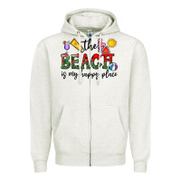 Oatmeal Heather the beach is my happy place Zipper Hoodie - CowhideDigitalArt