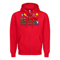 Red the beach is my happy place Zipper Hoodie - CowhideDigitalArt