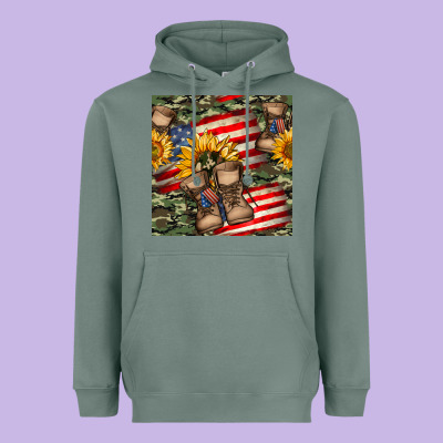Usa Flag With Army Boot Seamless Pattern Heavyweight Hoodie Designed By Bundleandbundleshop