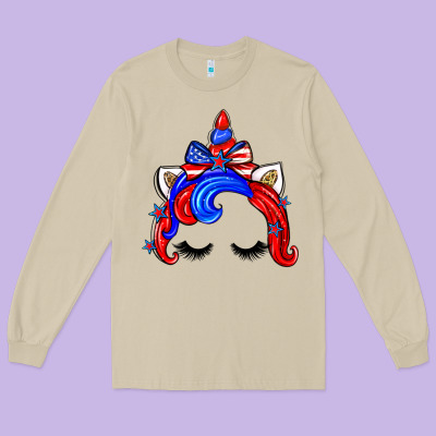 4th Of July Unicorn Long Sleeve Tee Designed By Zillion Design Studio