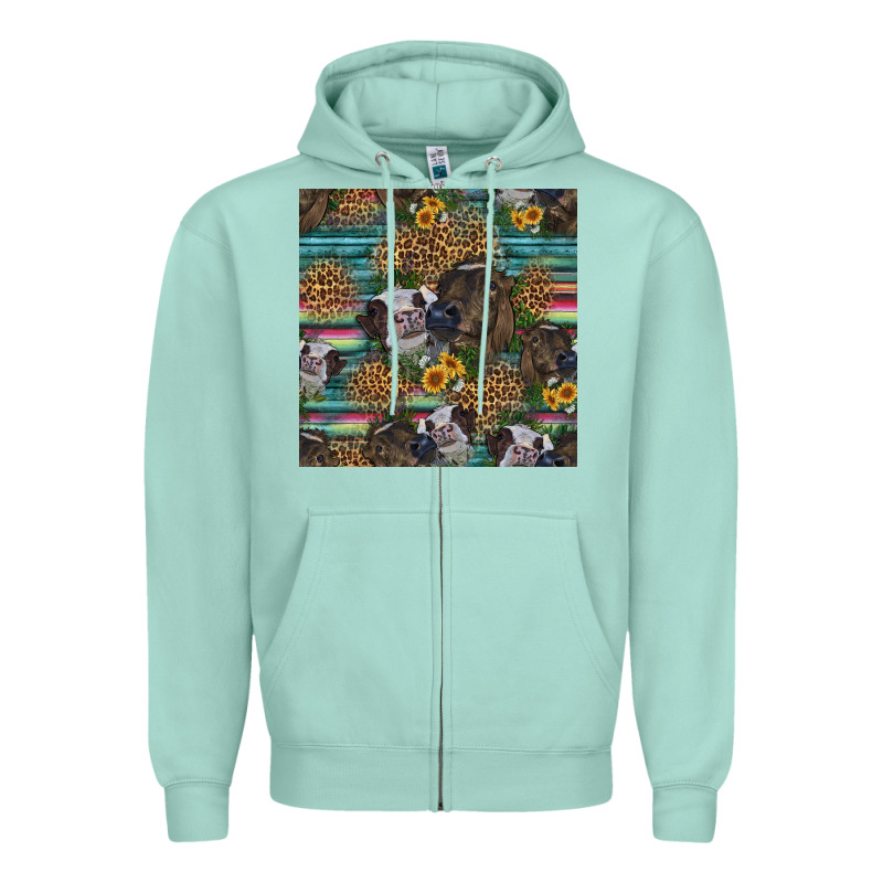 Western Two Cute Heifers Seamless Pattern Zipper Hoodie by HRA Design Shop | Teevron