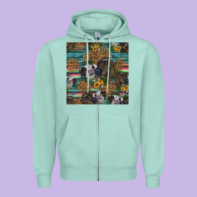 Western Two Cute Heifers Seamless Pattern Zipper Hoodie Designed By Hra Design Shop