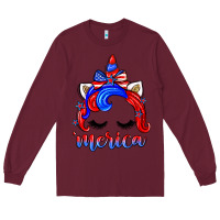 Burgundy 4th of july 'merica unicorn Long Sleeve Tee - Zillion Design Studio