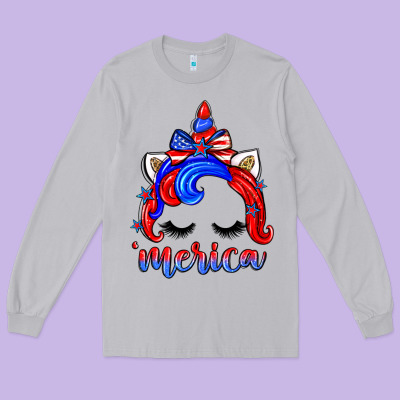 4th Of July 'merica Unicorn Long Sleeve Tee Designed By Zillion Design Studio