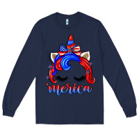 Navy 4th of july 'merica unicorn Long Sleeve Tee - Zillion Design Studio