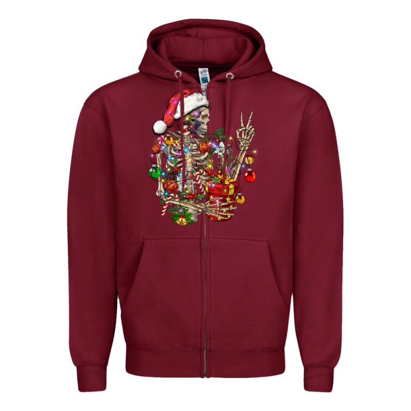 Christmas Lights And Skeleton Zipper Hoodie by FaDigitalArtStudio | Teevron