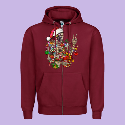 Christmas Lights And Skeleton Zipper Hoodie Designed By Fadigitalartstudio