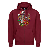 Burgundy Christmas lights and skeleton Zipper Hoodie - FaDigitalArtStudio
