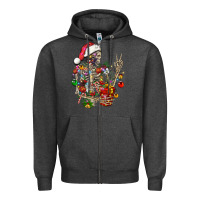 Charcoal Heather Christmas lights and skeleton Zipper Hoodie - FaDigitalArtStudio