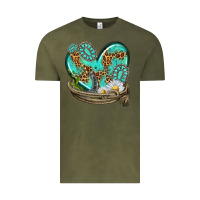 Vintage Olive turquoise western heart with horseshoe Vintage Tee - texasbilliewilder