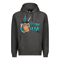 Charcoal Heather staying alive Premium Hoodie - MaliasSmallBusiness
