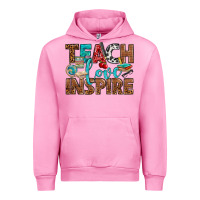 Fuchsia Pink Teach Love Inspire With Leopard Urban Hoodie - BundleAndBundleShop