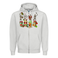 Dove Grey christmas skeleton coffee cups Zipper Hoodie - FaDigitalArtStudio