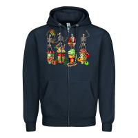 Navy christmas skeleton coffee cups Zipper Hoodie - FaDigitalArtStudio