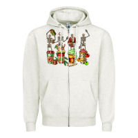 Oatmeal Heather christmas skeleton coffee cups Zipper Hoodie - FaDigitalArtStudio