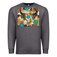 Charcoal Heather cowhide leopard bull skull gemstone Premium Sweatshirt - NancyCooperArtShop