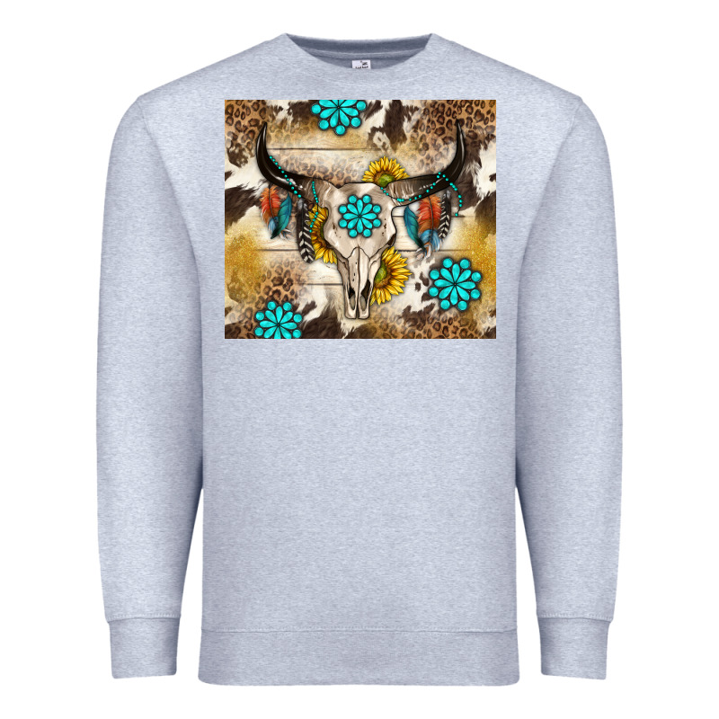 Cowhide Leopard Bull Skull Gemstone Premium Sweatshirt by NancyCooperArtShop | Teevron