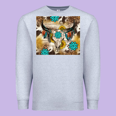 Cowhide Leopard Bull Skull Gemstone Premium Sweatshirt Designed By Nancycooperartshop