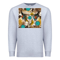 Heather Grey cowhide leopard bull skull gemstone Premium Sweatshirt - NancyCooperArtShop