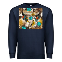 Navy cowhide leopard bull skull gemstone Premium Sweatshirt - NancyCooperArtShop