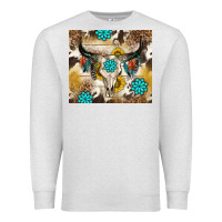 Oatmeal Heather cowhide leopard bull skull gemstone Premium Sweatshirt - NancyCooperArtShop