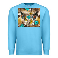 Ocean Blue cowhide leopard bull skull gemstone Premium Sweatshirt - NancyCooperArtShop