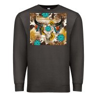 Smoke cowhide leopard bull skull gemstone Premium Sweatshirt - NancyCooperArtShop