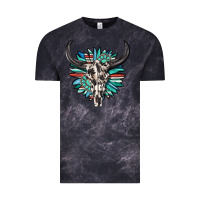 Cloud Black western bull skull with sunflower and gemstone Vintage Tee - texasbilliewilder