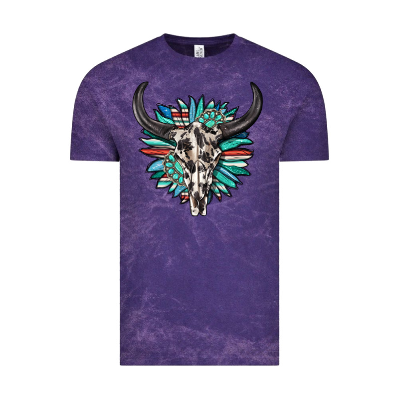 Western Bull Skull With Sunflower And Gemstone Vintage Tee by texasbilliewilder | Teevron