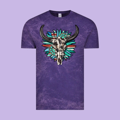 Western Bull Skull With Sunflower And Gemstone Vintage Tee Designed By Texasbilliewilder