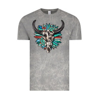 Cloud Rock western bull skull with sunflower and gemstone Vintage Tee - texasbilliewilder