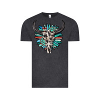 Vintage Black western bull skull with sunflower and gemstone Vintage Tee - texasbilliewilder