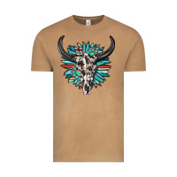 Vintage Camel western bull skull with sunflower and gemstone Vintage Tee - texasbilliewilder