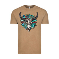 Vintage Coffee western bull skull with sunflower and gemstone Vintage Tee - texasbilliewilder