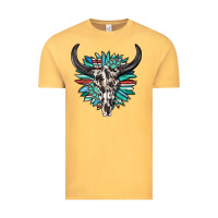 Vintage Mustard western bull skull with sunflower and gemstone Vintage Tee - texasbilliewilder